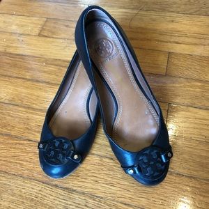 Tory Burch Black Leather Wedge | Size 8